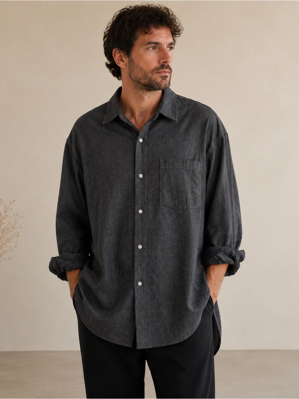 Citizens of Humanity Men’s Gray Cotton Flannel Oversized Button Down Shirt M